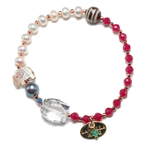 【ONLINE SHOP限定】【CLEAN UP】天地天珠×アコヤパール×水晶×人工ルビー ブレスレット