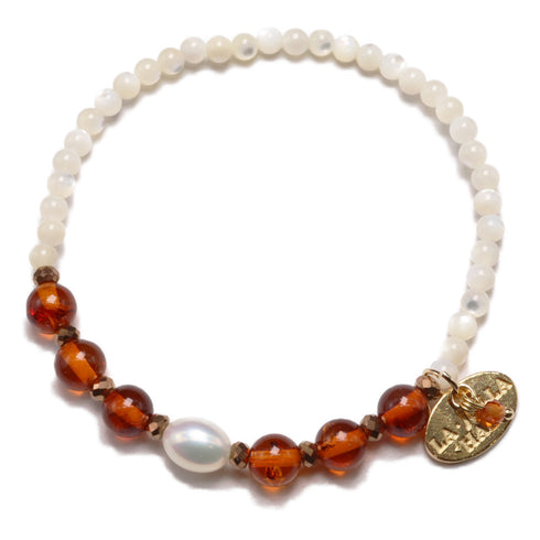 【Mermaid Teardrops】パール×アンバー×ホワイトシェル ブレスレット