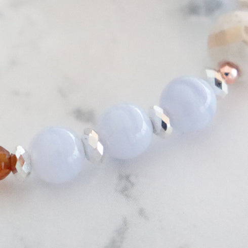 【Open the Jewelry Box!】水紋天珠×オレンジガーネット×ブルーレースアゲート ブレスレット