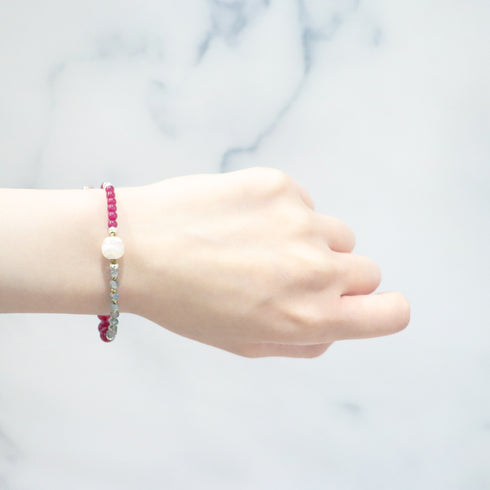 【Flames of Crimson】水紋天珠×人工ルビー×ラブラドライト×ブラックシェル ブレスレット