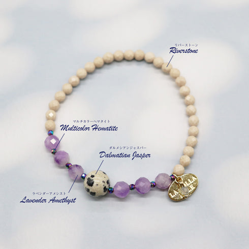 【Moon Lady Amethyst】ラベンダーアメシスト×ダルメシアンジャスパー×リバーストーン ブレスレット