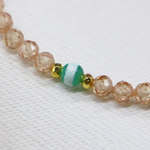 【Otsukimi Bracelet】ピンクシェル×シトリン×ジルコニア ブレスレット