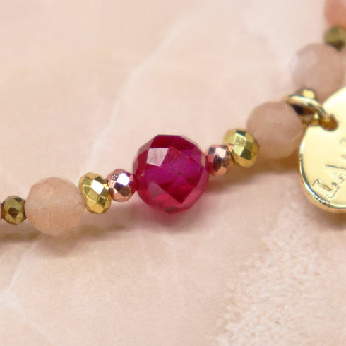 【绯红之焰】合成红宝石 x 橙色月光石手链