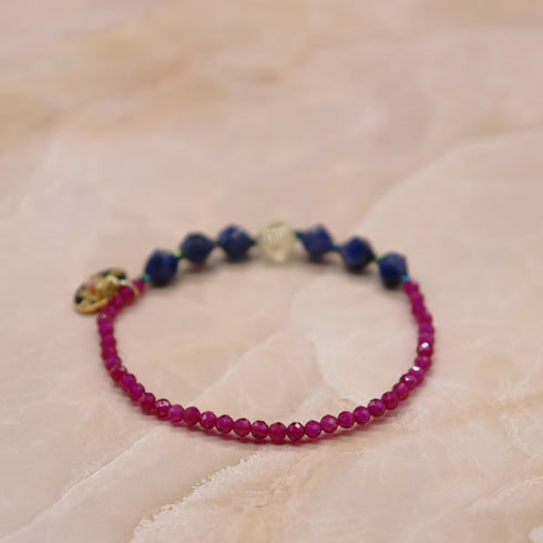 【绯红之焰】合成红宝石 x 柠檬石英 x 方钠石手链