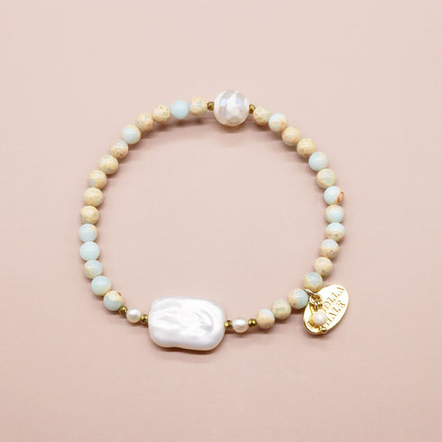 【Mermaid Teardrops】水紋天珠×パール×カオリン ブレスレット