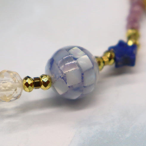 【Starry Sky Fragment】ラピスラズリ×プレスレシェル×シトリン×ジルコニア ブレスレット