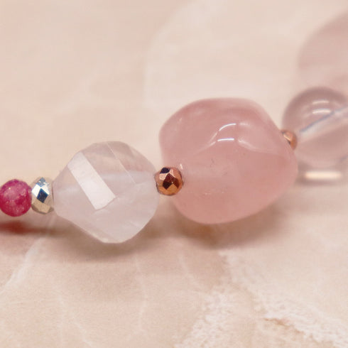 【ONLINE SHOP限定】【Blooming Pink Roses】三眼天珠×ローズクォーツ×ジルコニア ブレスレット