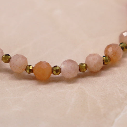 【绯红之焰】合成红宝石 x 橙色月光石手链