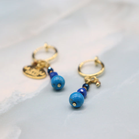 【Starry Sky Fragment】ラピスラズリ×マグネサイトターコイズ×ブルーヘマタイト イヤリング