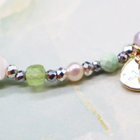 【绿光阳光】水波纹天珠 x 橄榄石 x 薰衣草紫水晶 x 珍珠母贝手链