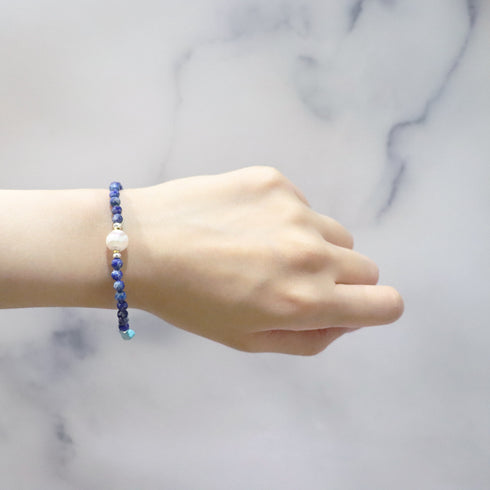 【Starry Sky Fragment】水紋天珠×ラピスラズリ×ジルコニア×水晶 ブレスレット