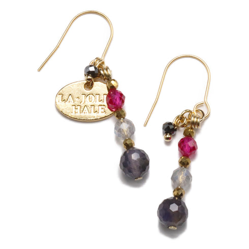 【绯红之焰】合成红宝石 x 拉长石 x 堇青石耳环