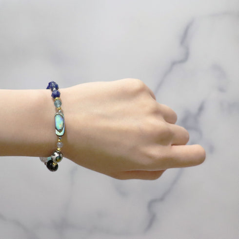 【Starry Sky Fragment】亀甲天珠×ラピスラズリ×アバロニシェル×スモーキークォーツ ブレスレット