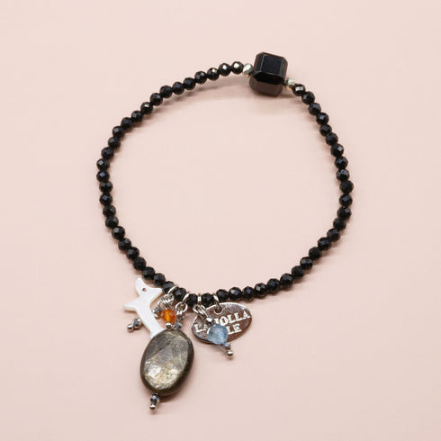 【Lovely Zoo】マザーオブパール×オニキス×モスコバイト×アクアマリン ブレスレット