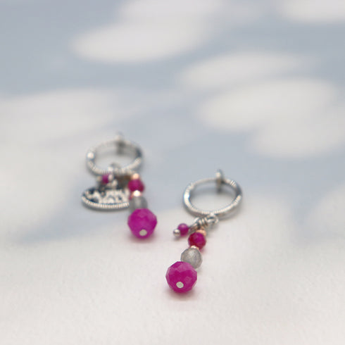 【粉色!粉色!粉色!】合成红宝石、拉长石和石英岩耳环