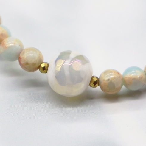 【Mermaid Teardrops】水紋天珠×パール×カオリン ブレスレット