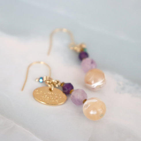 【Moon Lady Amethyst】マザーオブパール×ラベンダーアメシスト×アメシスト ピアス