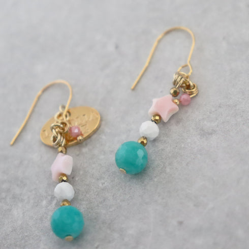 クィーンコンクシェル×アマゾナイト×マグネサイト ピアス