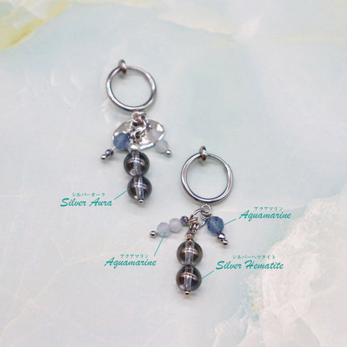 【Deep Sea Party】アクアマリン×シルバーオーラ イヤリング
