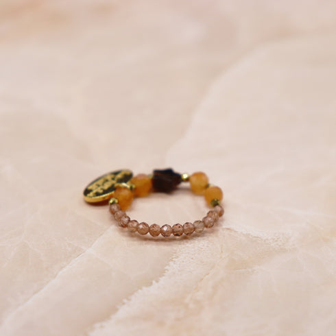 【Longing for Jaipur】オレンジアベンチュリン×マザーオブパール×アンダルサイト リング