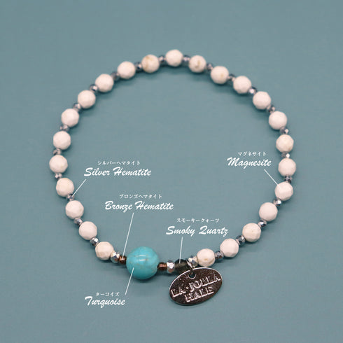 【Be Loved Turquoise】ターコイズ×スモーキークォーツ×マグネサイト ブレスレット
