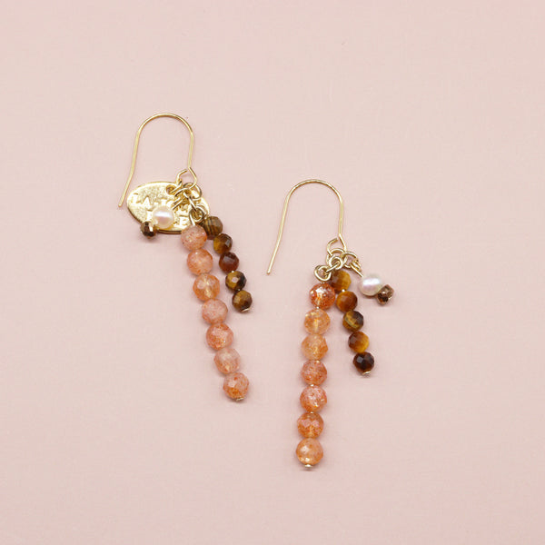 【Mermaid Teardrops】パール×サンストーン×タイガーアイ ピアス