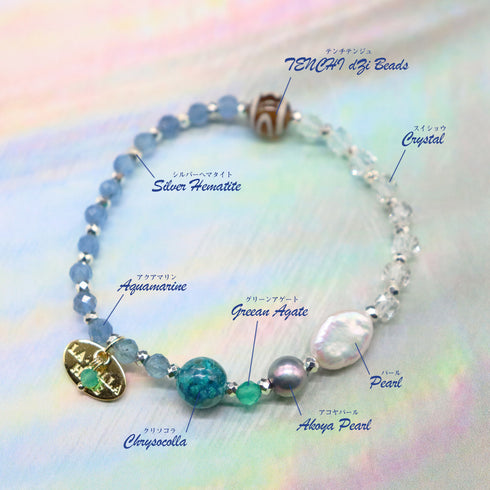 【ONLINE SHOP限定】【CLEAN UP】天地天珠×アクアマリン×アコヤパール×クリソコラ ブレスレット