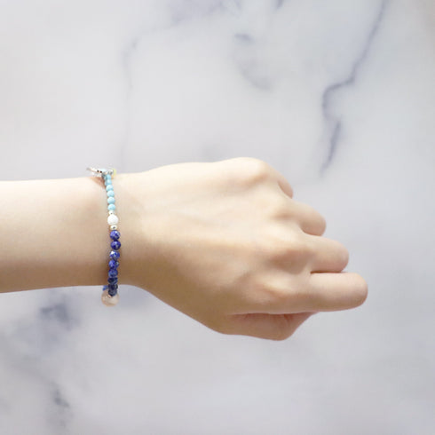 【Starry Sky Fragment】水紋天珠×ラピスラズリ×ジルコニア×水晶 ブレスレット