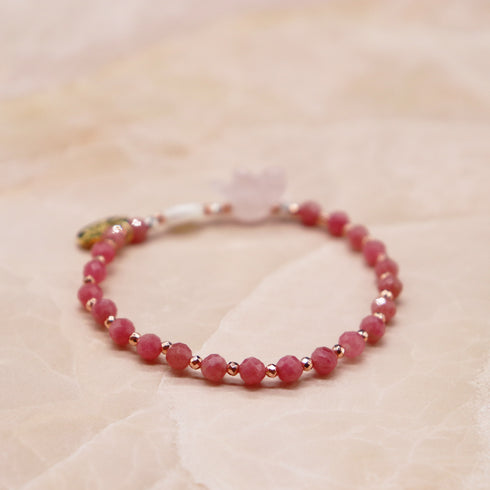 【盛开的粉色玫瑰】玫瑰石英 x 菱锰矿 x 珍珠母贝手链