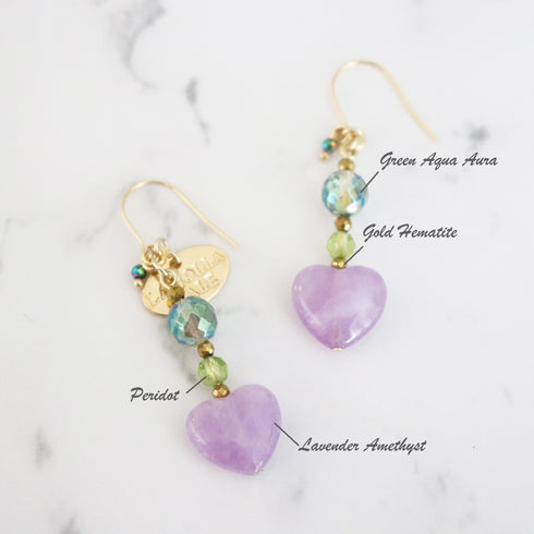 【Green Light Sunshine】ラベンダーアメシスト×ペリドット×グリーンアクアオーラ ピアス