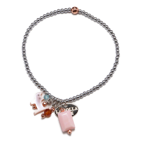 【Open the Jewelry Box!】オレンジガーネット×クィーンコンクシェル×ピンクシェル×シルバーヘマタイト ブレスレット