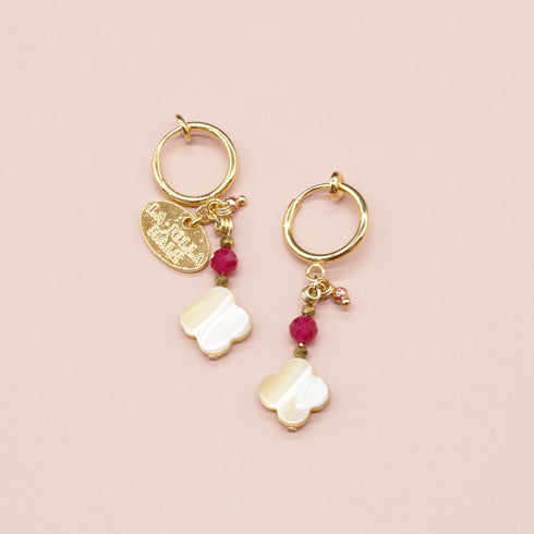 【Flames of Crimson】人工ルビー×マザーオブパール イヤリング