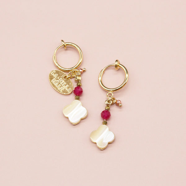 【Flames of Crimson】人工ルビー×マザーオブパール イヤリング