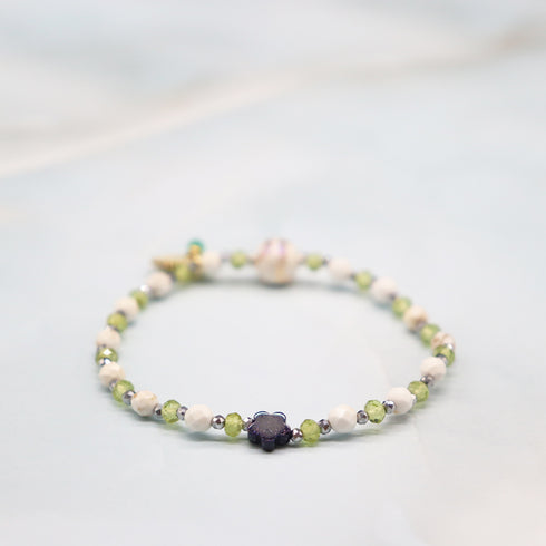 【Green Light Sunshine】水紋天珠×ペリドット×マグネサイト ブレスレット
