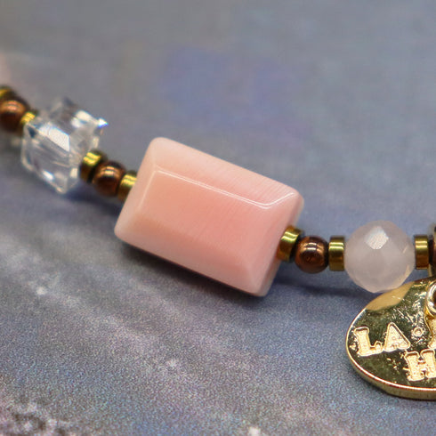 【Pink! Pink! Pink!】クィーンコンクシェル×水晶×ローズクォーツ ブレスレット