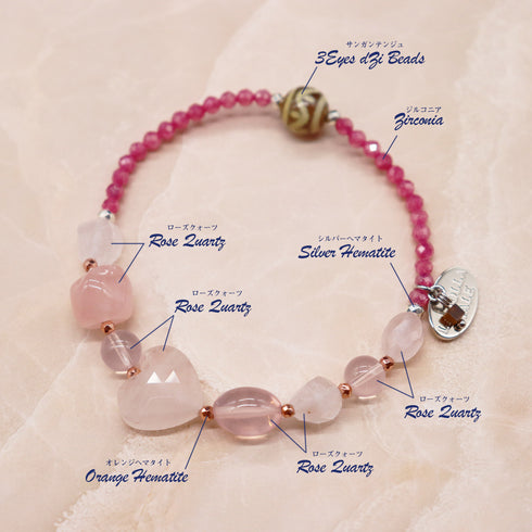 【ONLINE SHOP限定】【Blooming Pink Roses】三眼天珠×ローズクォーツ×ジルコニア ブレスレット
