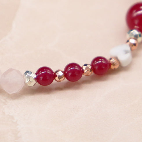 【绯红之焰】合成红宝石 x 压制贝壳 x 玫瑰石英手链