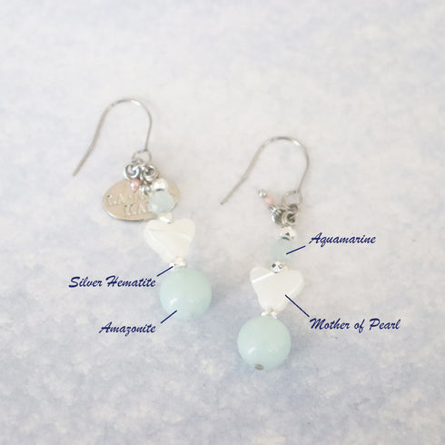 【Deep Sea Party】アクアマリン×マザーオブパール×アマゾナイト ピアス