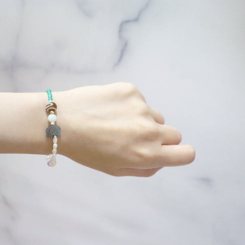 【ONLINE SHOP限定】【CLEAN UP】天地天珠×グリーンアゲート×ロードナイトシリカ ブレスレット