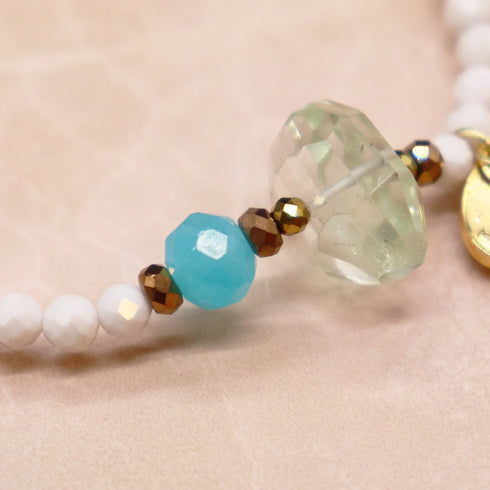 绯红火焰合成红宝石、绿紫水晶、柠檬石英和白玛瑙手链