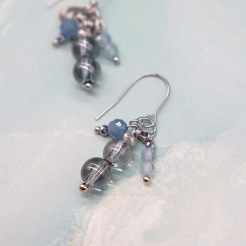 【Deep Sea Party】アクアマリン×シルバーオーラ ピアス