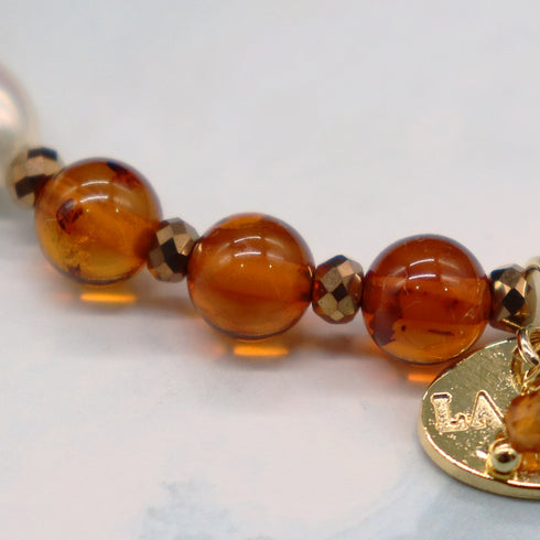 【Mermaid Teardrops】パール×アンバー×ホワイトシェル ブレスレット