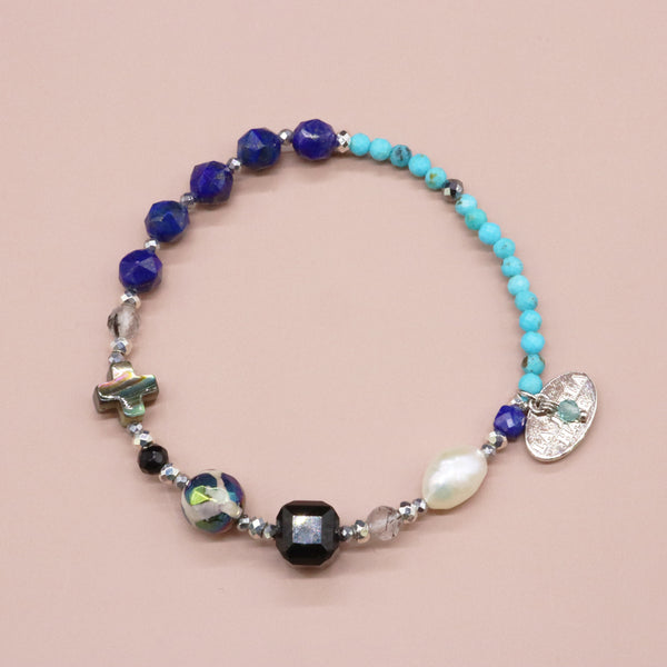 【星空碎片】玳瑁天珠、青金石、绿松石、巴洛克珍珠手链