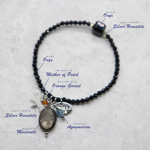 【Lovely Zoo】マザーオブパール×オニキス×モスコバイト×アクアマリン ブレスレット