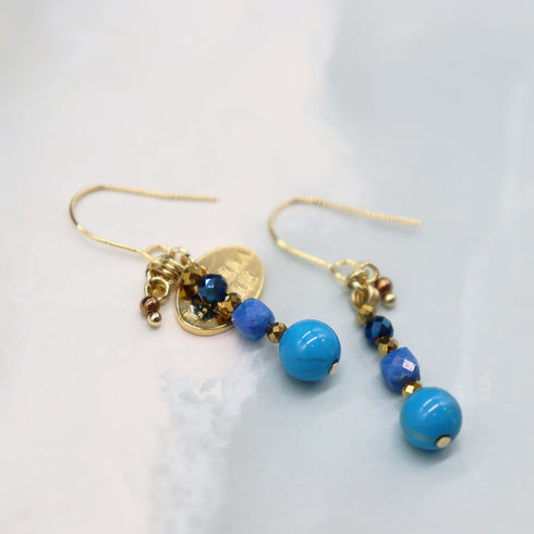 【Starry Sky Fragment】ラピスラズリ×マグネサイトターコイズ×ブルーヘマタイト ピアス