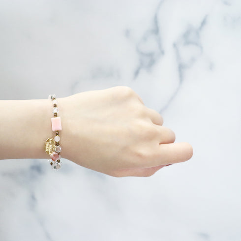 【Pink! Pink! Pink!】クィーンコンクシェル×水晶×ローズクォーツ ブレスレット