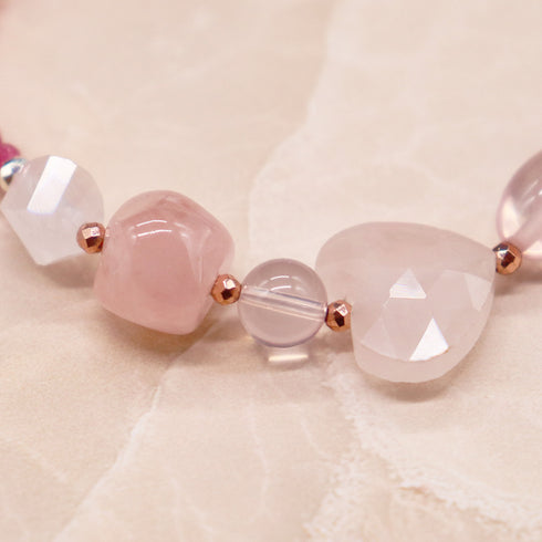 【ONLINE SHOP限定】【Blooming Pink Roses】三眼天珠×ローズクォーツ×ジルコニア ブレスレット