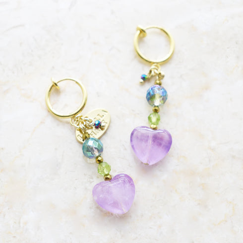 【Green Light Sunshine】ラベンダーアメシスト×ペリドット×グリーンアクアオーラ イヤリング