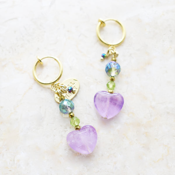 【绿光阳光】薰衣草紫水晶 x 橄榄石 x 绿水光环耳环