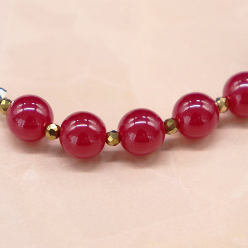 【Flames of Crimson】水紋天珠×人工ルビー×ラブラドライト×ブラックシェル ブレスレット